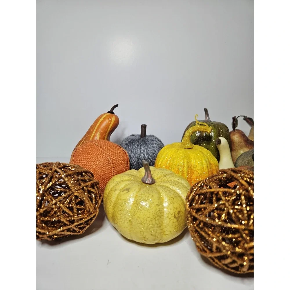 Huge Fall Decor Lot Faux Pumpkins Sunflower Fruit Grateful Sign Gourd Pinecone